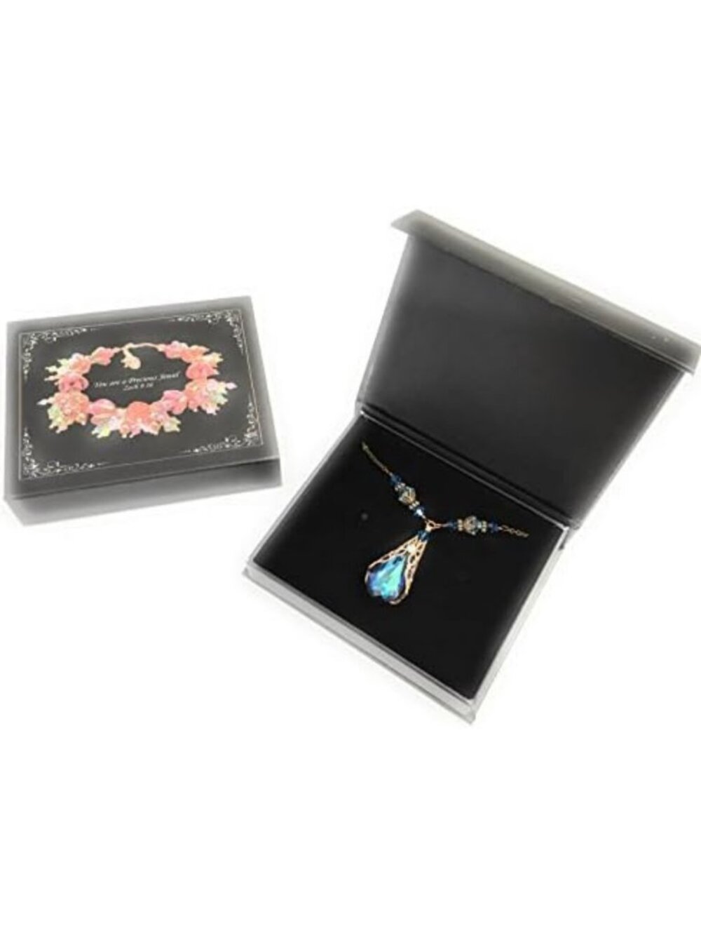 Bermuda Blue Teardrop Filigree Pendant Necklace - Elegant Jewelry Gift for Her - Picture 6 of 6